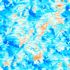 Wavy summer dip dye background. Ombre color blend for beach swimwear, trendy fashion print. Boho dripping wave digital watercolor effect. High resolution artistic seamless pattern material.