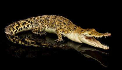 Fototapeta na wymiar Saltwater Crocodile on black background