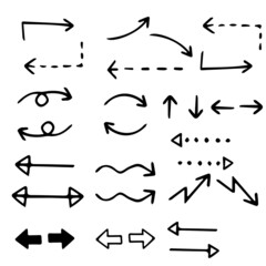 手描きの可愛い矢印セット　モノクロ