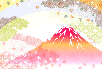 富士山　和柄　年賀状　背景