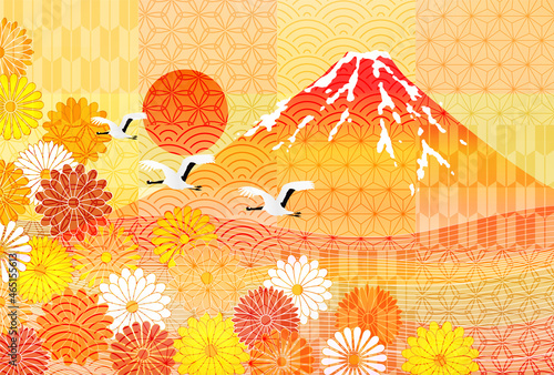 富士山 和柄 年賀状 背景 Background Poster Backgrou J Boy