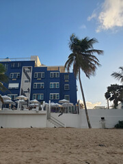 Blue house on the Condado Beach, San Juan, Puerto Rico