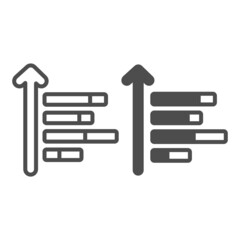 Line chart and growth upward arrow line and solid icon, diagram concept, histogram vector sign on white background, outline style icon for mobile concept and web design. Vector graphics.