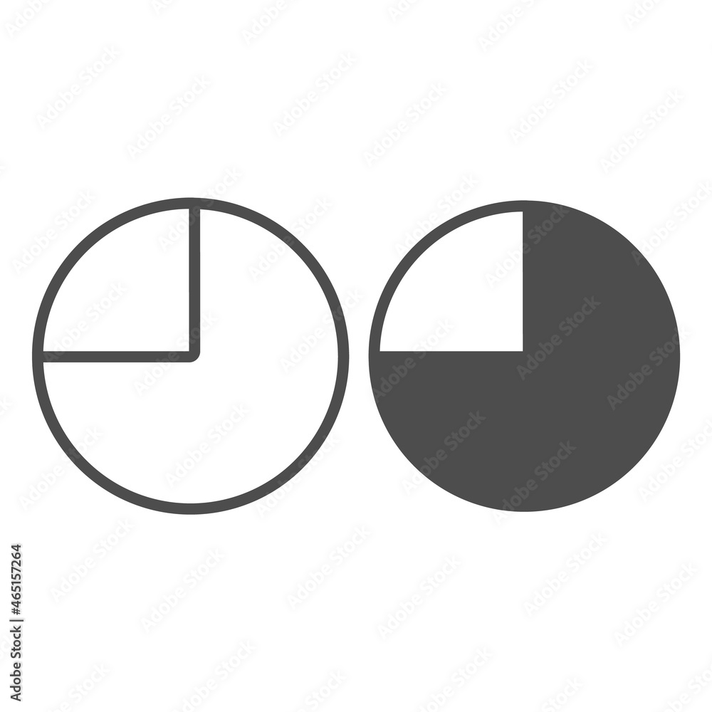 Poster pie chart with one quarter fraction line and solid icon, diagram concept, one fourth circle vector s