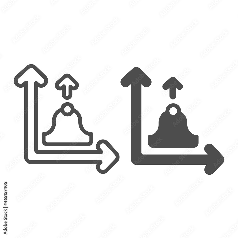 Poster graph with growth and decline curve, upward arrow line and solid icon, diagram concept, chart vector