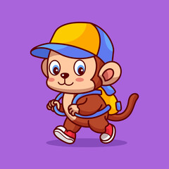 Monkey go to school vector cartoon illustration