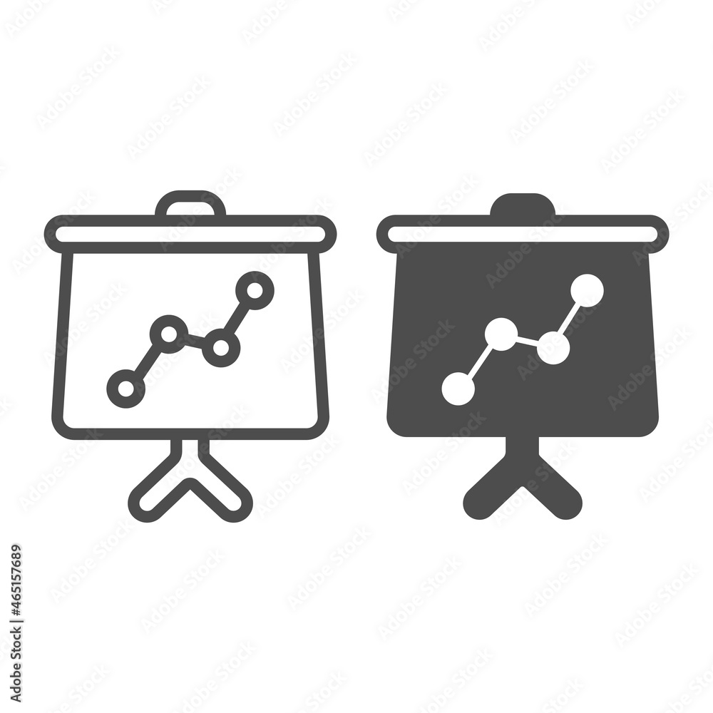 Poster growth graph on presentation board with stand line and solid icon, analytic concept, whiteboard vect