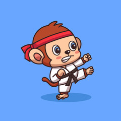 Little Monkey Karate Cartoon Illustration