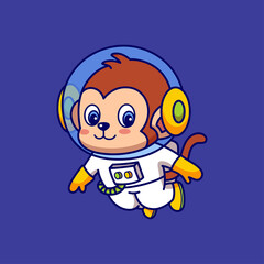 Little Monkey Astronaut Cartoon Illustration