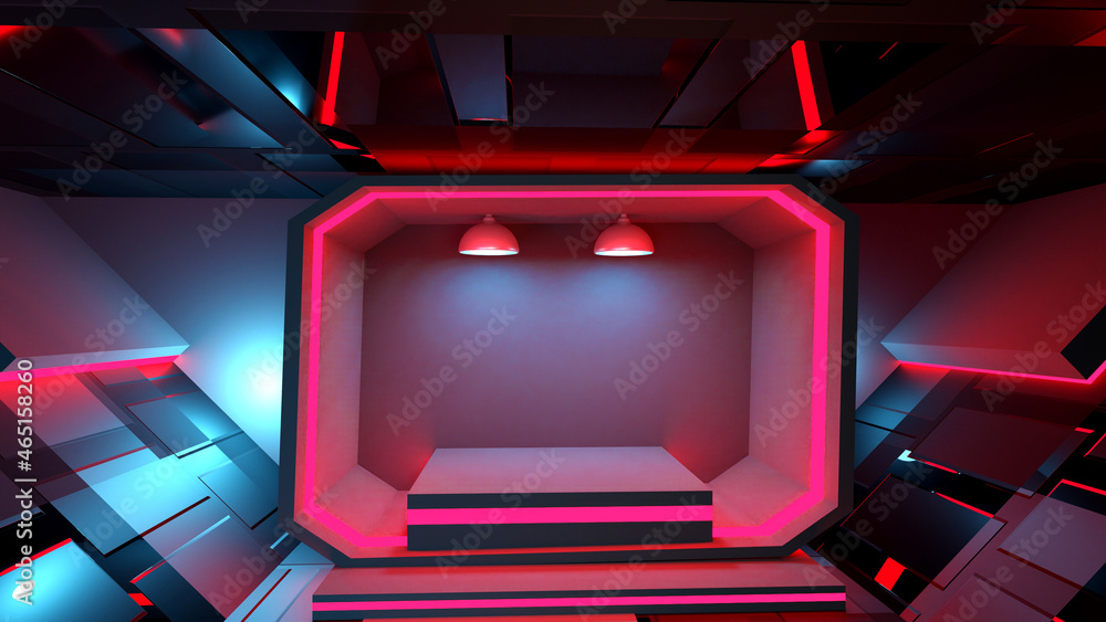 Poster modeling platform, 3d rendering, futuristic abstraction of geometric shapes