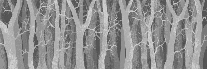 Naklejka premium Stylized trees, black and white vector banner 
