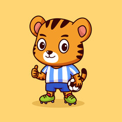 Tiger Soccer Player Cartoon Illustration