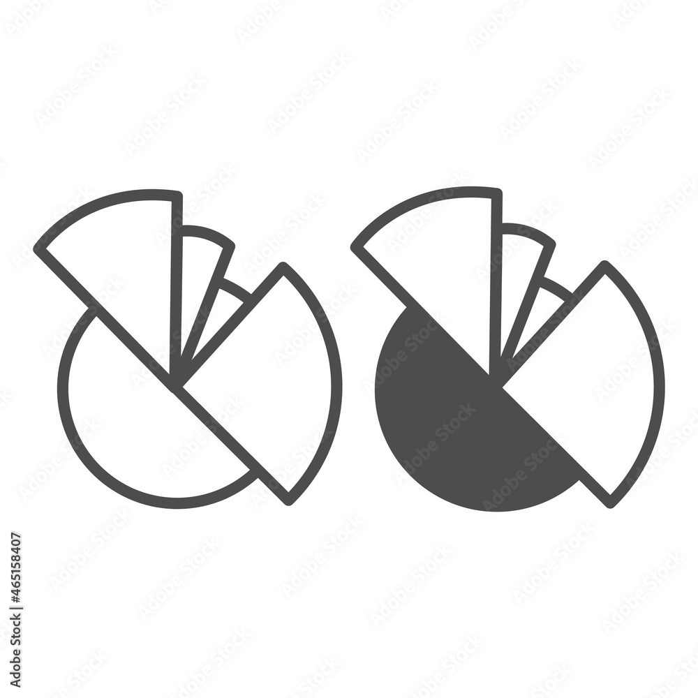 Poster hyperbolic pie chart with increased parts line and solid icon, diagram concept, round diagram vector