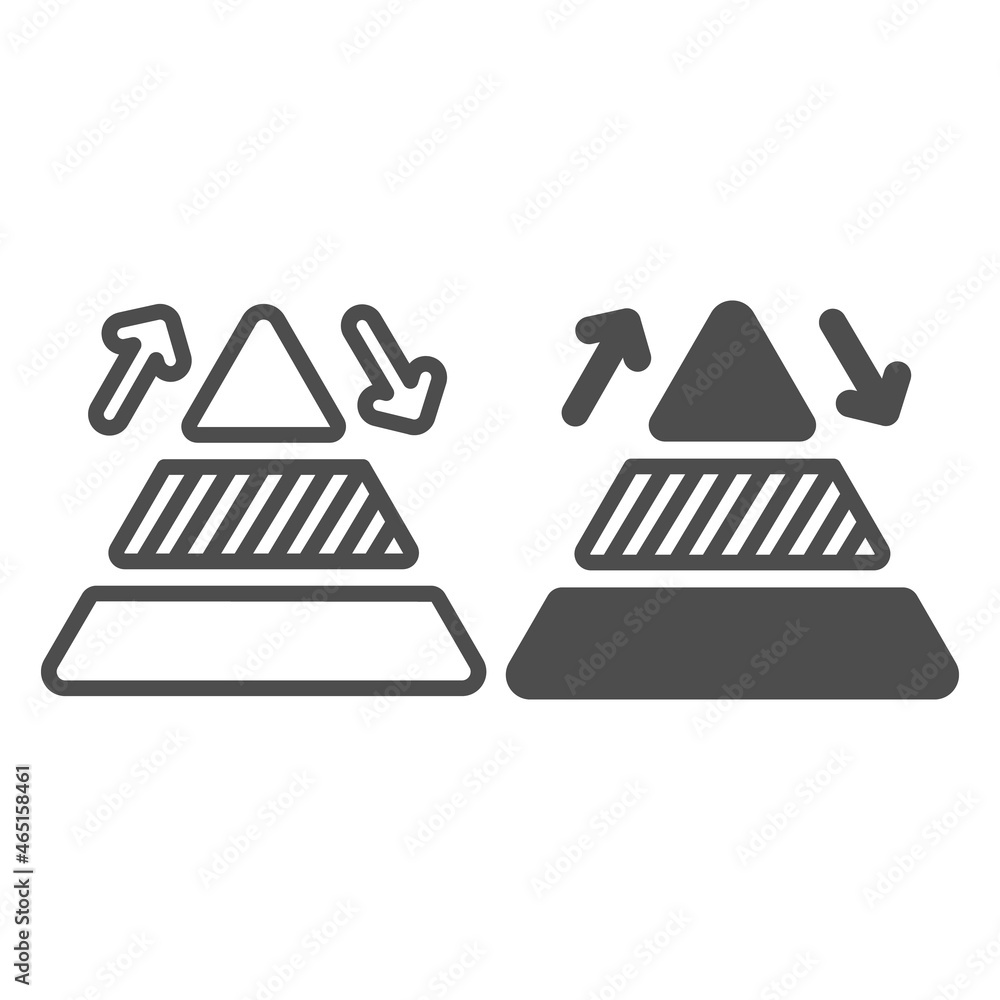 Poster pyramid line chart with arrows line and solid icon, diagram concept, triangular graph vector sign on