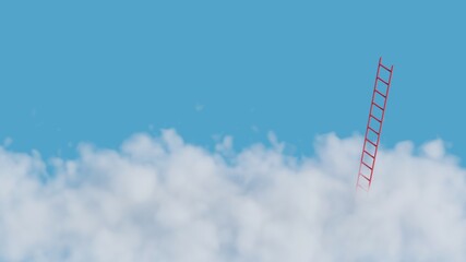 Red ladder breaking through fluffy cloud on blue sky.The way to success concept.3d rendering illustration. © Man As Thep