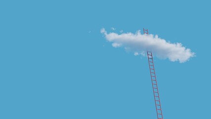 Red ladder breaking through fluffy cloud on blue sky.The way to success concept.3d rendering illustration. © Man As Thep