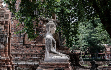Aytthaya, Thailand, 22 Aug 2020 : Ancient buddha statue at Wat phra mahathat. Ayutthaya province in Thailand. Selective focus.