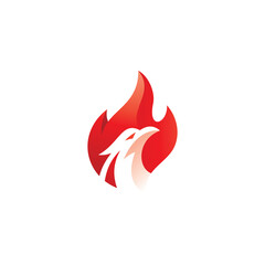 Negative space fire bird logo, phoenix and flame vector icon with modern gradient color style