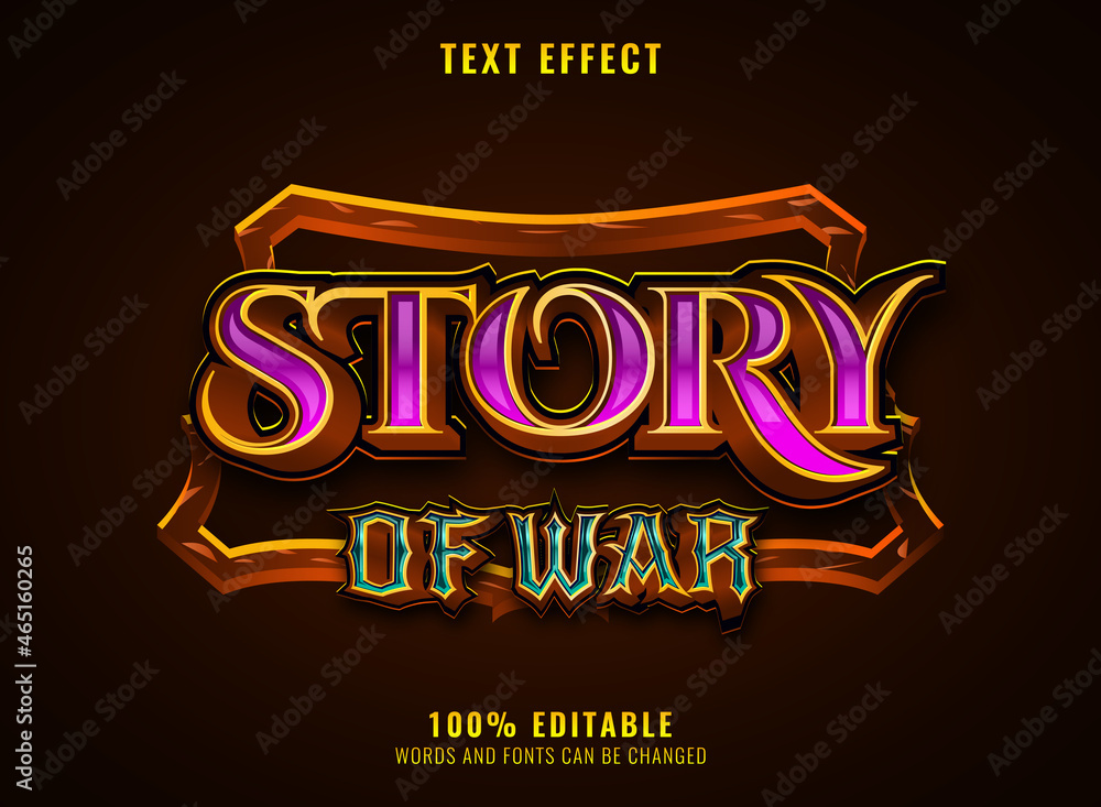 Poster fantasy golden violet emerald medieval rpg game logo text effect with frame border
