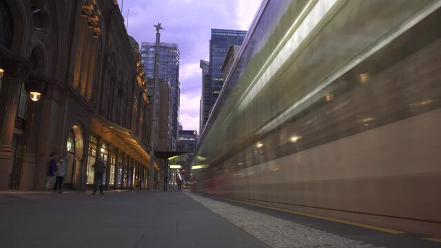 tram track on busy street in Sydney metro 