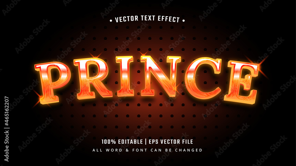 Aufkleber prince shiny glowing 3d text style effect. editable illustrator text style.