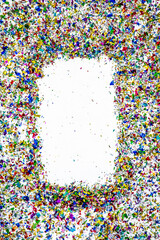 Charming scattering of colorful paper scraps and rectangular copy space