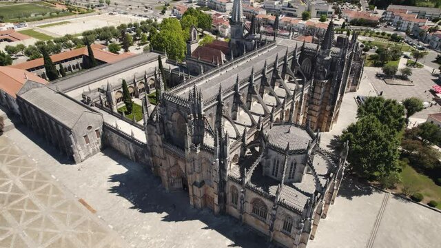 Aerial high angle view of gothic architecture monastery of the Battle in Batalha.