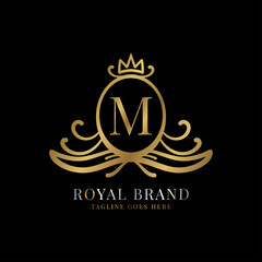 letter M royal crest vector logo design for vintage brand and beauty care initial