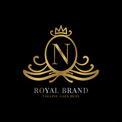 letter N royal crest vector logo design for vintage brand and beauty care initial