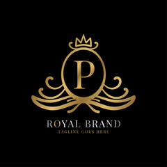 letter P royal crest vector logo design for vintage brand and beauty care initial