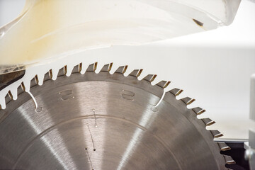 Circular saw used to cut wood to size in a carpentry workshop