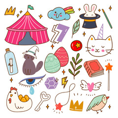Kawaii Circus Related Object Doodle Vector Illustration