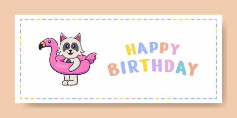 Happy Birthday banner with Cute dog cartoon character. Vector Illustration