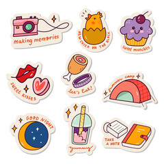 Set of Kawaii Sticker Doodle Set, Fashion Patch Design Collection