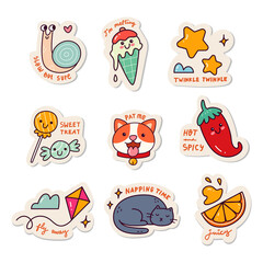 Set of Kawaii Sticker Doodle Set, Fashion Patch Design Collection