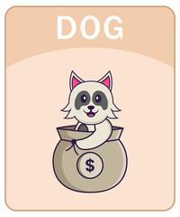 Alphabet flashcard with Cute dog cartoon character.