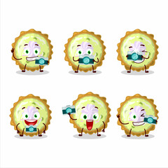 Photographer profession emoticon with key lime pie cartoon character