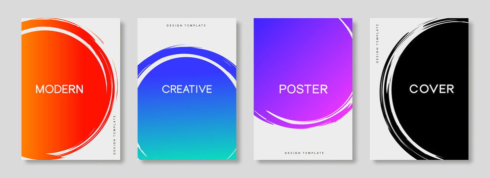 Set of modern cover design template with round brush strokes  for presentation, infographics and event promotion. Vector