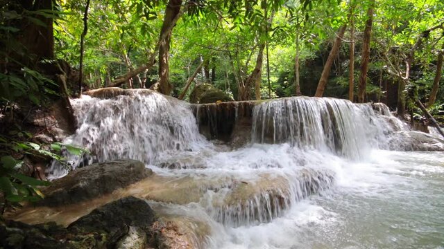 Erawan Waterfall in Deep forest at Kanchanaburi, Thailand