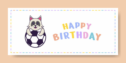 Happy Birthday banner with Cute dog cartoon character. Vector Illustration