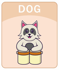 Alphabet flashcard with Cute dog cartoon character.