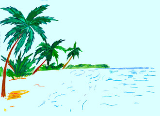 Tropical landscape with palm trees on the beach