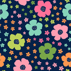 Colorful flowers seamless vector pattern.