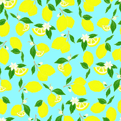 vector seamless pattern lemons and sliced lemons on a pink background. Summer lemon pattern for background, fabric, paper, textile, invitations, web pages.