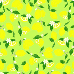vector seamless pattern lemons and sliced lemons on a pink background. Summer lemon pattern for background, fabric, paper, textile, invitations, web pages.