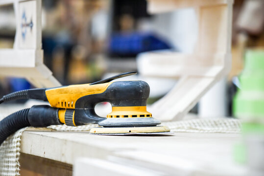 Woodwork tool is a sanding machine in a carpentry workshop