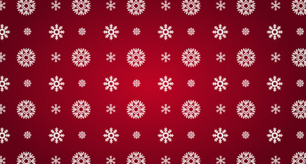 Red Christmas background with pine leaves, dwarfs, bells and stars on a red scene.