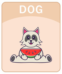Alphabet flashcard with Cute dog cartoon character.