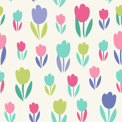 Pastel tulip flowers seamless vector pattern.
