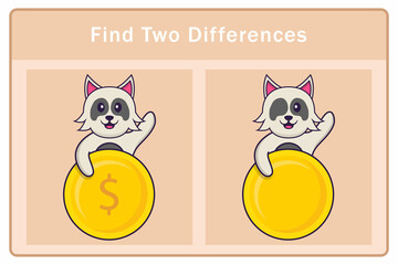 Cute dog cartoon character. Find differences. Educational game for children. Cartoon vector illustration